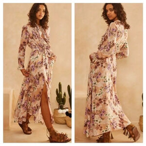 Jaase Chantal‎ Lily Boho Floral Ruffle Maxi Dress Size Large Cottage Corr
